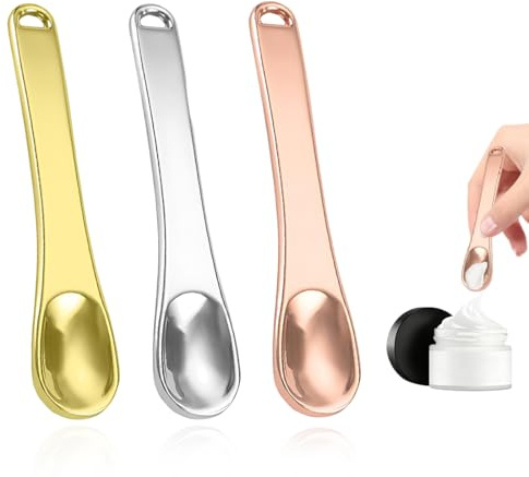 3 Piezas de Mini Espátulas-Cucharas de Maquillaje, Cucharas de Belleza, Aplicadores Reutilizables, Adecuado para Crema de Mascarilla, Loción y Crema Hidratante, 60 x 12 mm, Oro, Plata y Rosa Oro