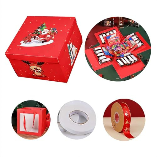 Boîte cadeau créative explosion à 5 couches, boîtes surprise avec ruban adhésif et nœud ruban, boîtes de scrapbooking, cadeaux faits maison pour anniversaire, Noël et anniversaires de mariage