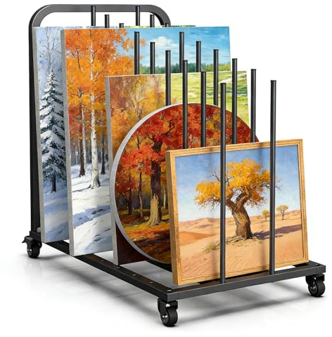 Vehiwell Estante de almacenamiento de lienzos artísticos con ruedas, soporte de pintura de secado de arte, soporte de exhibición móvil para mesa de dibujo, panel, bloques de papel, blanco, para