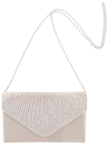 IMIKEYA Clutch Tasche Beige Polyester Umschlagclutch mit Strass Elegant | Handtasche Damen Klein Elegant, Hochzeitsclutch für Bankette, Fransen Pailetten Tasche
