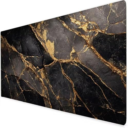 Large Mouse Mat black, Waterproof golden Gaming Mouse Pad, Non-Slip Extended Desk Mat With Rubber Base, Office Accessories Mousepad With Stitched Edges, Ideal For Men 700x300x3mm A287