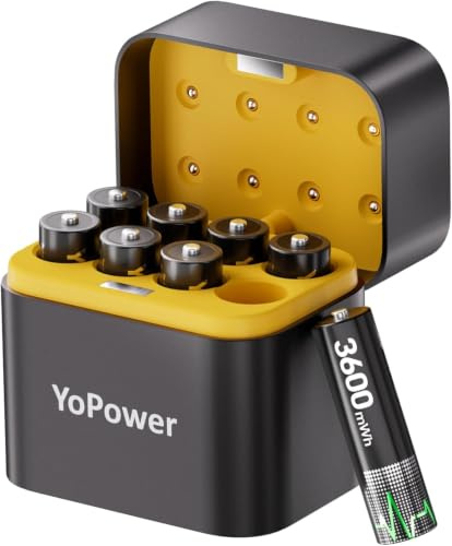 YoPower 1.5V Rechargeable AA Batteries Lithium with Charger | 3600mWh Long Lasting 3H Fast Charging Double A Battery Kit for Blink Outdoor Cameras, Xbox Controller & Toys