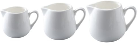 CHICAMPERA Set 3 Pezzi Bricchi per Latte in Ceramica Bianca da 50ml, 100ml e 240ml Manico, Facili da Pulire, per Ristorante e Caffetteria