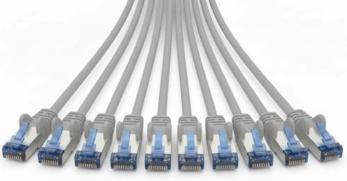 Cable de red CAT 6A 5 m, gris, 10 Gbit/s, RJ45, cable LAN (S/FTP PIMF, 500 MHz, AWG27, chapado en oro), cable de conexión Ethernet para enrutador, módem, conmutador, ordenador, 10 unidades