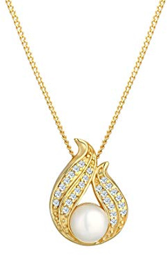 Elli DIAMONDS Halskette Damen Süsswasserzuchtperle mit Diamant (0.13 ct.) in 585 Gelbgold