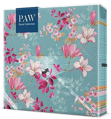 PAW - Napkins 3-Ply (33 x 33 cm) I 20 Pieces I Perfect for Birthdays, Parties, Weddings, Communion and Celebrations I Paper Napkins Colorful - Flowers, Magnolia, Garden I Color: Magnolia