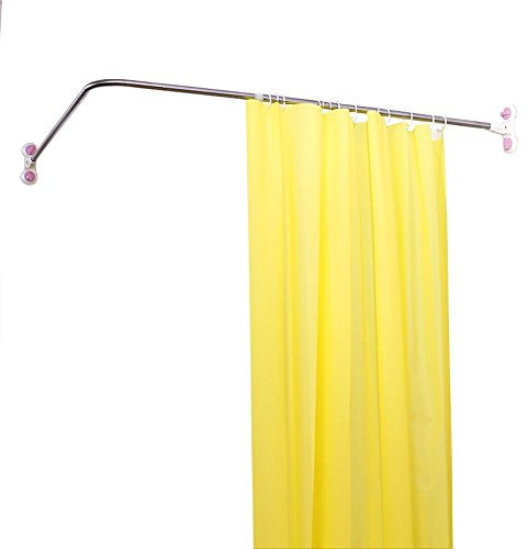 BAOYOUNI Curved Shower Curtain Rod Suction Cups L-Shaped Corner Bath Curtain Rail Bar Metal Expandable Pole 102 x (118-180) cm