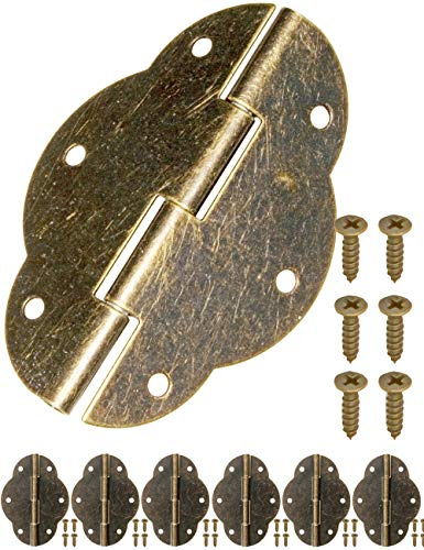 FUXXER 6x Klassische Metall-Scharniere, Antik Eisen-Design für Möbel, 56 x 42mm, bronze