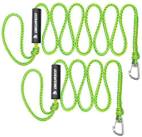 Obcursco Heavy Duty Boat Dock Lines (7ft & 14ft) - 1/2 Marine Mooring Rope with 316 Stainless Steel Clip - Accessories for PWC, Pontoon, Center Console, Jet Ski (Green/Yellow, 2 Pack)