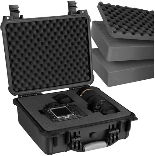 tectake® Universalbox, Fotokamera Koffer, leer, mit Schaumstoff, wasserdichte abschließbare Box für Foto, Kamera Koffer Hardcase, Aufbewahrungsbox, als Waffenkoffer oder Werkzeugkoffer - L