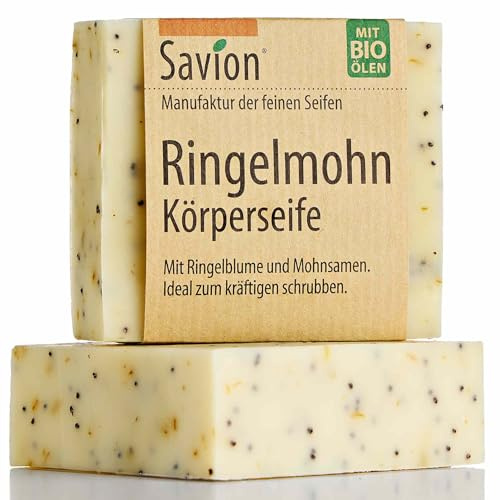 Savion Ringelmohn Körperseife, mit Pflanzenöl, Vegan, Palmölfrei, Plastikfrei, 80g