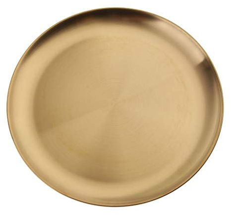 Fenteer Edelstahl Servierplatte Frühstückstablett Rund Dekotablett Gold Dekoteller Dekoplatte Obstteller - 26cm