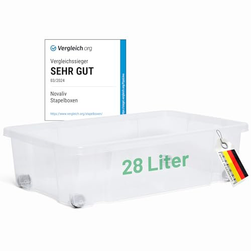 Novaliv Boîte de rangement sous lit sans couvercle 28 l - Transparente - Empilable - Sans BPA - 59 x 39 x 16 cm