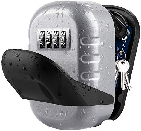 BTNEEU Cassetta Sicurezza Chiavi, Grande Cassaforte Chiave Combinazione, Cassaforte per Chiavi da Esterno con 4 Cifre, Chiave Cassetta Sicurezza per Esterno Casa Garage Ufficio Palestra (Argento 1)