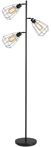 HOMCOM Lampadaire design industriel 3 ampoules max. 40 W abat-jour cage métal noir