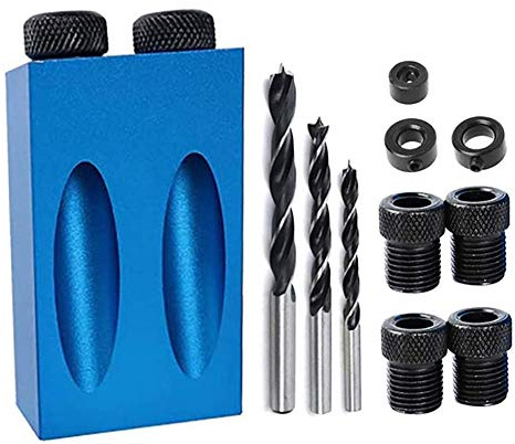 Pocket Hole Jig, 15 Degree Dowel Drill Joinery Kit, 6/8/10mm Drive Adapter for Woodworking Angle Drilling Holes, Carpenters Wood Woodwork Guides Joint Angle Tool