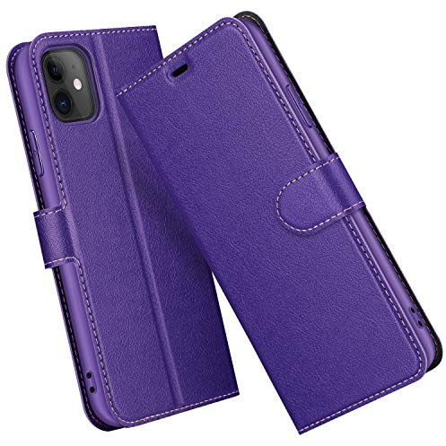 ELESNOW Phone Case for iPhone 11, Flip Wallet PU Leather Card Holder with RFID Blocking Magnetic Closure Stand Cover for Apple iPhone 11 (Purple)