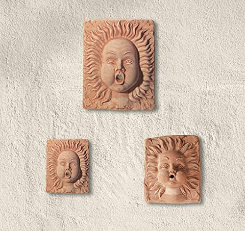 PANNELLI A MURO IN TERRACOTTA 3 PEZZI IN MISURE DIVERSE MASCHERONE FONTANA, DECORAZIONI DA PARETE IN COTTO NATURALE PER TERRAZZO GIARDINO