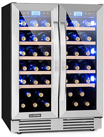 Klarstein Built-in Wine Cooler Drinks Fridge, 126L Dual Zone Wine Fridges, Prosecco & Beer Bottles, Fridge with Glass Door, Indoor/Outdoor Bar & Cooler for Garden, 42 Bottles