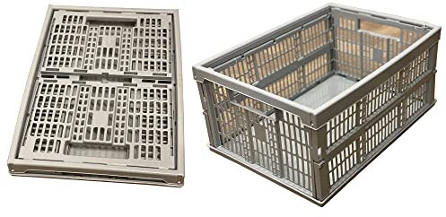 Pack of 2/3/4/5/6/7/8/10 Plastic Folding Storage Crate Box 32Lt Stackable (1 x Crate Only)