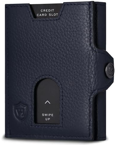 VON HEESEN Slim Wallet mit XL Münzfach & RFID Schutz - Leder Geldbörse Herren klein - Mini Geldbeutel Damen Portmonee - Kartenetui Echtleder Karten Portemonnaie - Kreditkartenetui Blau