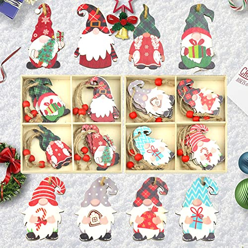 OTTYMO Holzanhänger Weihnachten, 24 Stück Christbaumschmuck Holz Weihnachtsbaumanhänger Kleine Weihnachtsanhänger 6.5cm Weihnachtsdeko Anhänger Weihnachtsmann Deko Anhänger für Weihnachten