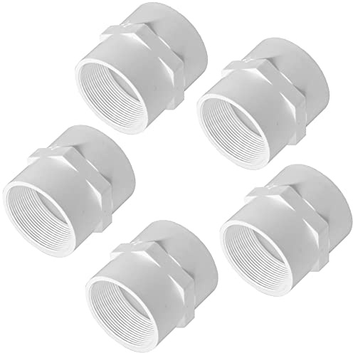 Fitvell 5 piezas de accesorios de tubería de PVC de 1-1/2 pulgadas NPT de rosca hembra de PVC, conector adaptador de tubería de unión (deslizamiento a rosca hembra)