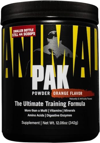 ANIMAL Pak Powder Orange – multivitamínico en polvo para deporte y fitness con complejo B, zinc, minerales y aminoácidos – energía, inmunidad y desarrollo muscular, 411 g