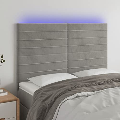 INLIFE LED Kopfteil Hellgrau 144x5x118/128 cm Samt,Grau,18KG,3122612