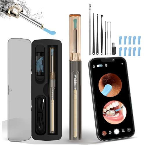 Wohlmen Ear Wax Removal with 1920HD Camera Wireless Compatibility with iPhone, Ear Otoscope Cleaning Kits iPad & Android Smart Phones – Adults & Kids