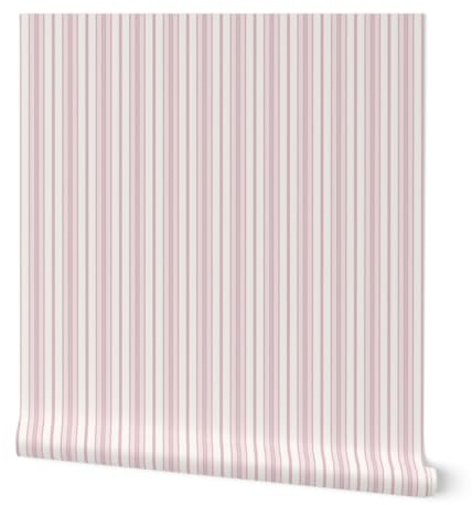 Spoonflower Peel & Stick Wallpaper Swatch - Pink Stripes Boho Chic Granny Blush Pink Retro Stripe Beach House Costal Custom Removable Wallpaper