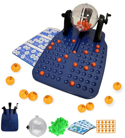 Generico Tombola 48 Cartelle con Bussolotto Girevole Gioco Bingo Lotto Gioco Tombola Bingo Lotto con Cestello per Pesca Automatica 48 cartelle con Ruota Girevole Automatica