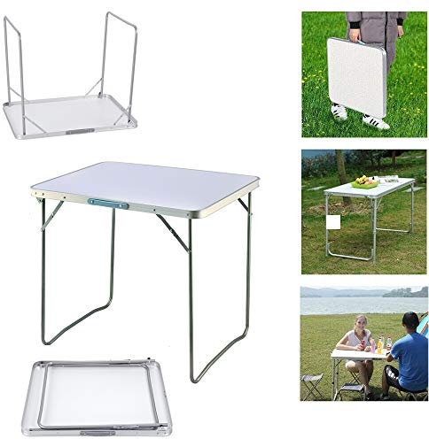 Royalswill Tavolo da campeggio pieghevole con maniglia,tavolino pieghevole da balcone,tavolo da giardino in alluminio e MDF,tavolo multifunzione,tavolo da mercato,tavolino da esterno,80 x 60 x 69 cm