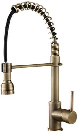 Mitigeur Cuisine Extractible Avec Douchette Robinet Cuisine Antique Laiton Pivotant 360° Froide et Chaude Poignée Simple Robinetterie de Cuisine-Antique