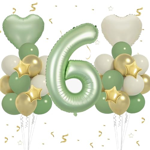 Geburtstagsdeko 6 Jahr, VUCDXOP 6 Jahr Grün Geburtstag Deko, Luftballon 6. Geburtstags, Geburtstag Deko 6 jahre, Folienzahlen Ballons, Folienballon Zahl 6 für Geburtstags Party Dekoration