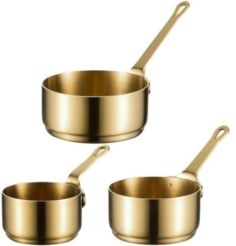 Lipfer 3 Pcs Stainless Steel Saucepan Small Cooking Pot Milk Pan Coffee Warmer Chocolate Butter Melting Pots Mini Condiment Sauce Cups with Handle
