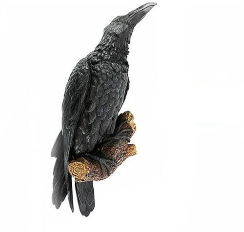 HABITZ Rabe Kunstharz Krähe Gartenstatue Skulptur Schwarz Gefiederte Krähen Realistische Künstliche Vögel Halloween-Requisite Dekor Künstlerische Wandfigur Kunsthandwerk for Gartenhof Tierdekoration