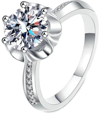 Gualiy Echt Gold Ring 18 K, Weißgold Damen Ringe Verlobung Blume Ring mit Labor Diamant 1ct Ring Größe 56