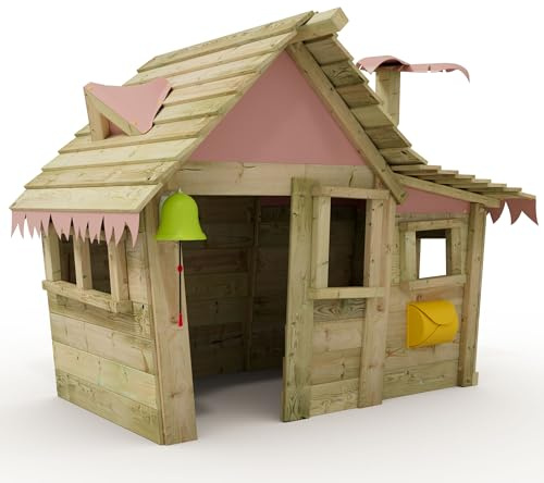 Wickey Spielhaus Casita - Kinderspielhaus aus Holz, Gartenhaus für Kinder, extrem witterungsbeständig - aus kesseldruckimprägniertem Massivholz - pastellpink