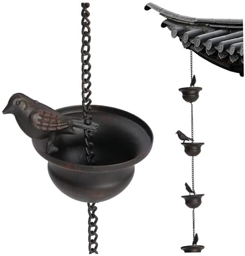 Regenkette 94,5 Zoll bewegliche hängende 8 Vogelbäder Regenfänger für Garten rostfeste dekorative Gartenschmuck für Oudoor Innenräume, Gartenkette, Regenfänger für Garten