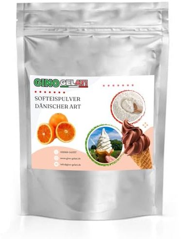 Gino Gelati Dänisches Softeis Pulver, fruchtiger Geschmack, verschiedene Geschmacksvarianten, schnell und einfach Zubereitet, Made in Germany, Eis selber machen (1 Kg, Blutorange)