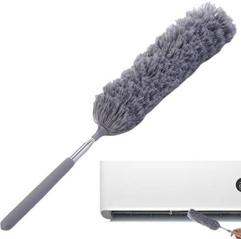 Extensión de plumón – Plumón telescópico, cepillo flexible para quitar el polvo | Plumero de fibra reutilizable, plumero para telarañas con barra telescópica, cepillo para telarañas para cortinas