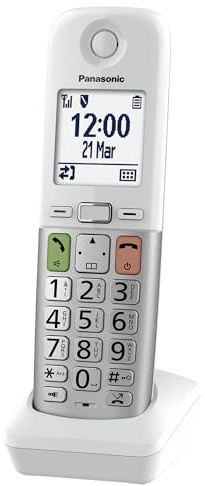 Panasonic KX-TGUA40EXW zusätzliches Mobilteil für Digitale Schnurlostelefone KX-TGU430/KX-TGU410, LCD-Display, Favoriten-Taste, extra laut, hörgerätekompatibel, Hauptgerät erforderlich, Weiß & Silber