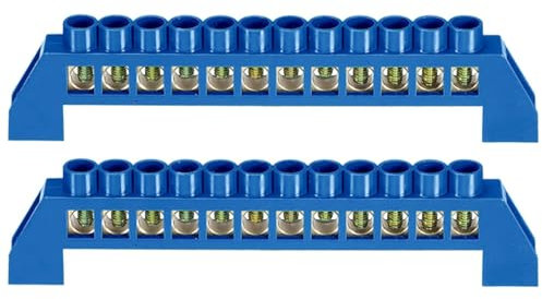 12-Position Blue Terminal Block Terminal Bus Bar Brass Grounding Strip with Screw Terminals for Electric Box (2Pcs)