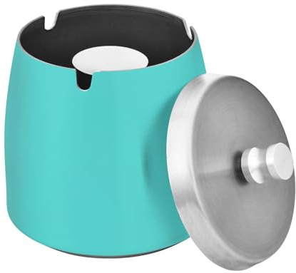Turquoise Plain Stainless Steel Cigar Ashtray with Lid for Indoor Outdoor Desktop Cute Smokeless Tabletop Ash Holder for Cigar Decor