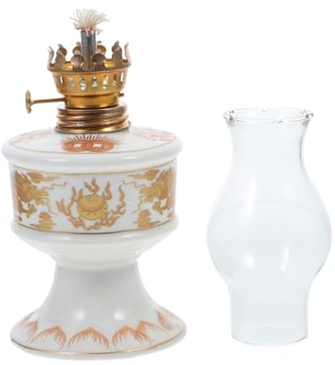 Warmhm Katalytische Lampe mit Keramik und Glasmaterial im Vintage Design Weiße Öllampe für Innenbereich mit Kontinuierlicher Lichtquelle und Heller Beleuchtung als Klassische Dekoration
