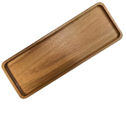 DXPETA Small Rectangular Wooden Tray, Solid Walnut, Brown, 29x10.8x1.5cm, Handcrafted, Convex Edge Design, Serving Tray, Food, Beverage, Display
