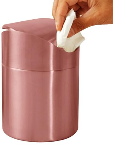 Cubo de basura pequeño, cubo de basura de acero inoxidable cepillado de 1.5 L, cubo de basura moderno con tapa oscilante, cubo de basura para uso en encimera de mesa