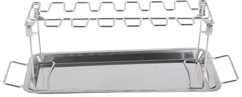 KJAOYU Griglia per cosce di pollo e ali, griglia per cosce di pollo con leccarda, supporto per girarrosto in acciaio inossidabile premium per cottura al barbecue e al forno, può