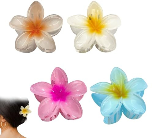 4Stk Blumen Haarklammer Groß,Haarspange Blume,Haarklammer Blume 8cm,Hawaiianische Blumenhaarklammer,Flower Hair Clips für Dickes Dünnes Haar,Rutschfeste Hibiskus Blumenspangen Haare für Frauen Mädchen